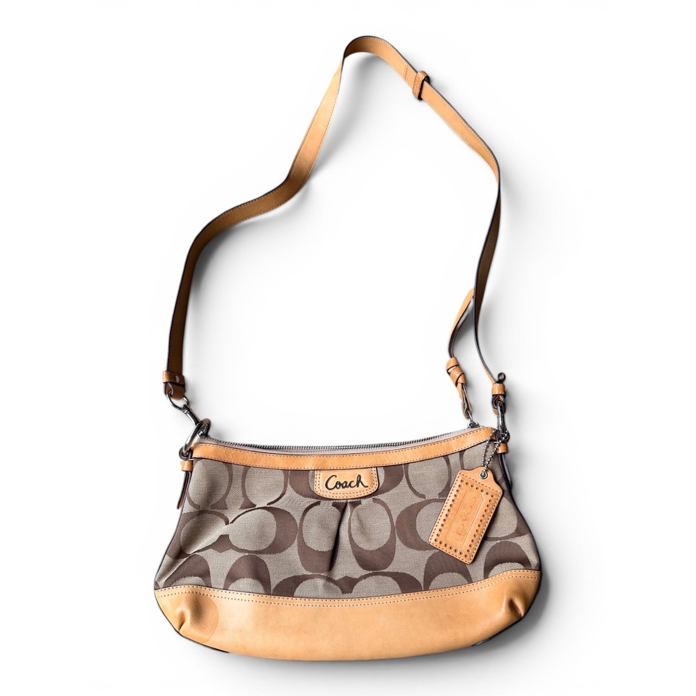 COACH Crossbody Bag Tan Canvas Logo Leather F19731 Y2K